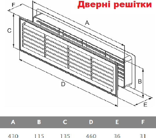 AirRoxy 430х115 beige (02-130) Габаритні розміри