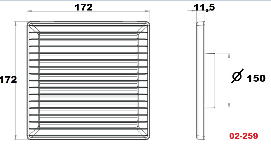 AirRoxy AKUSzSg 170x170 150 graphite (02-259) Габаритні розміри