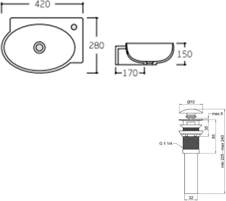 Q-Tap Leo White + донный клапан PU02O (QT11115011RWN47333) Габаритные размеры