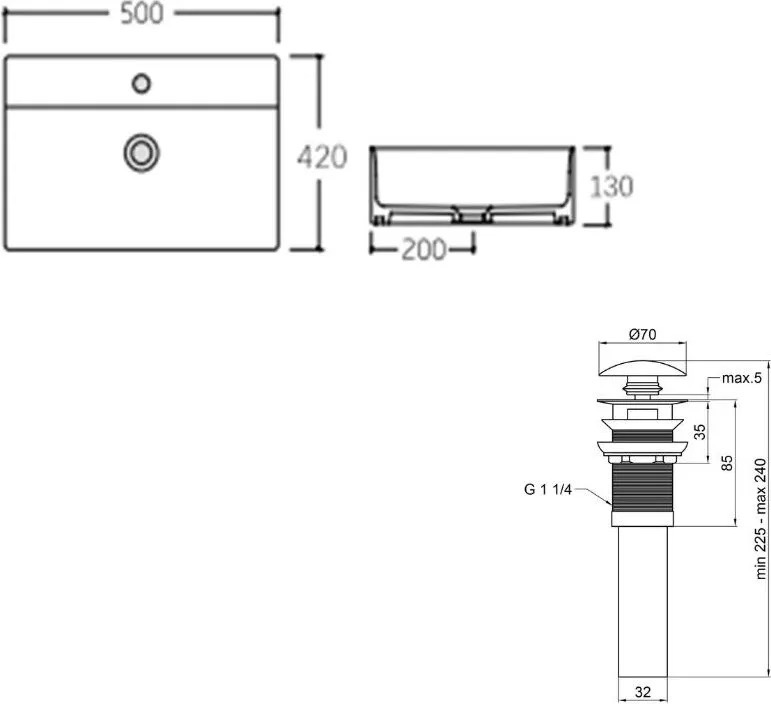 Q-Tap Nando LT White + донный клапан PU02O (QT12112173SWN47323) Габаритные размеры