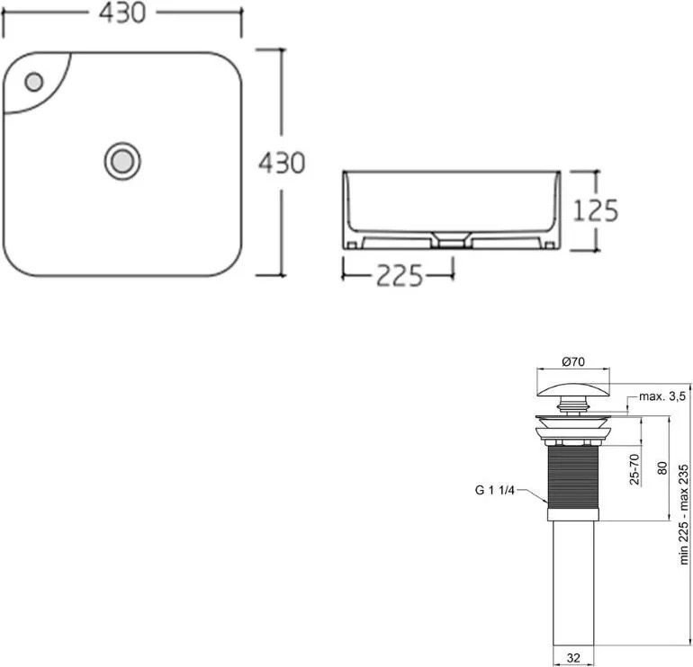 Q-Tap Stork White + донний клапан PU02 (QT15112194WN47318) Габаритні розміри