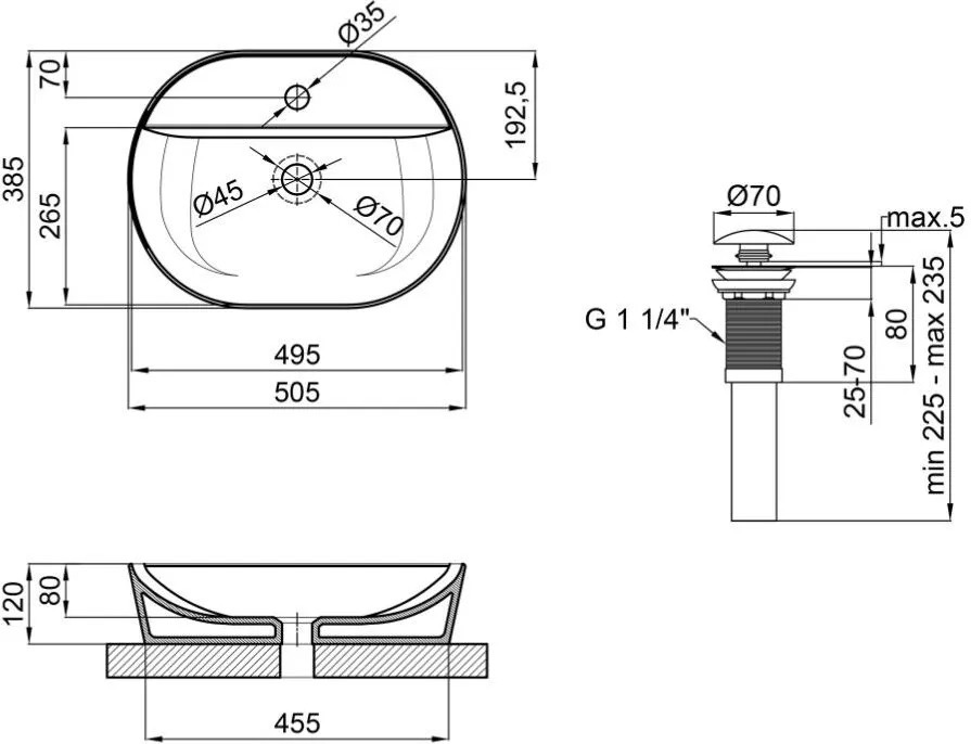 Q-Tap Scorpio White + донний клапан PU02 (QT14112202WN47313) Габаритні розміри