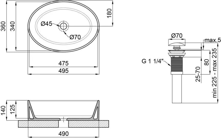 Q-Tap Kolibri White + донний клапан PU02 (QT10113054WN47311) Габаритні розміри