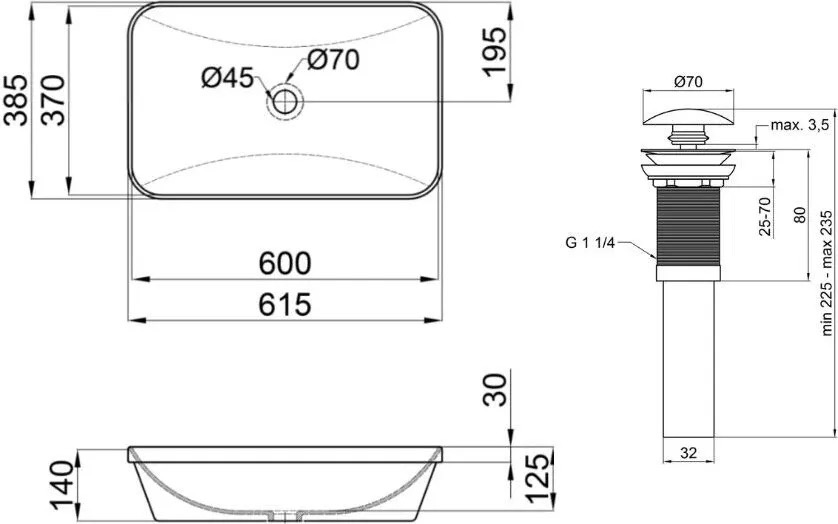 Q-Tap Scorpio White + донний клапан PU02 (QT1411K491WN47291) Габаритні розміри