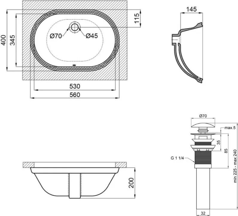 Q-Tap Stork White + донний клапан PU02O (QT15116030WN47294) Габаритні розміри