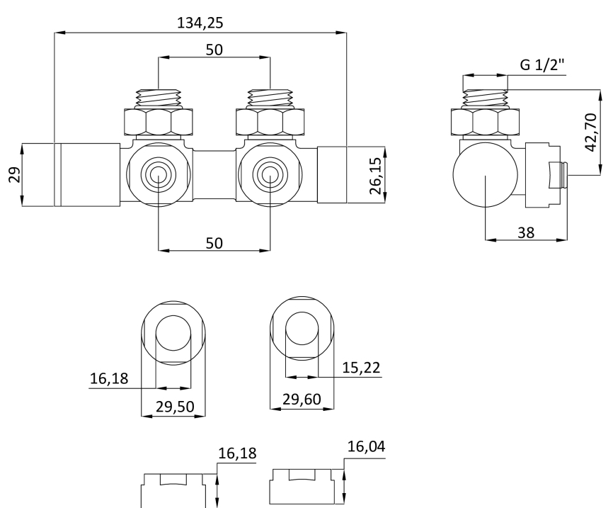 Invena Duoplex CZ-96-015-S хром Габаритні розміри