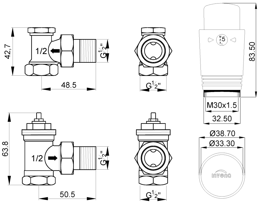 Invena CD-80-K15-S графіт Габаритні розміри