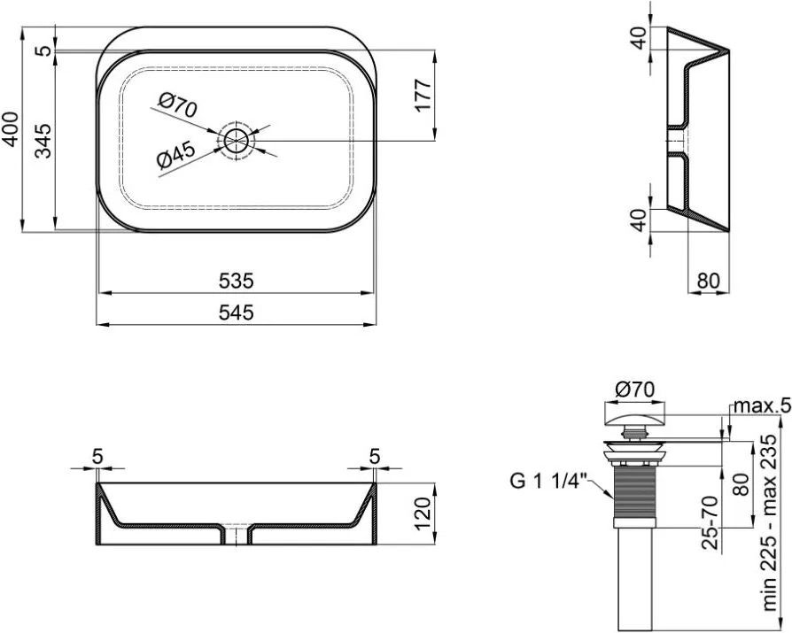 Q-Tap Scorpio Matt Black + донний клапан PU03 (QT14112243MBN47298) Габаритні розміри