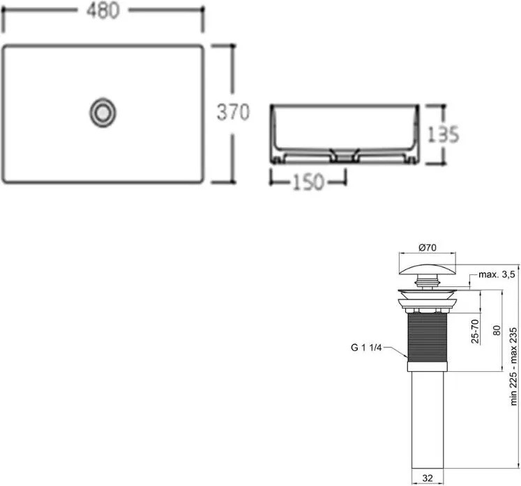 Q-Tap Tern White + донный клапан PU02 (QT17112074WN47301) Габаритные размеры