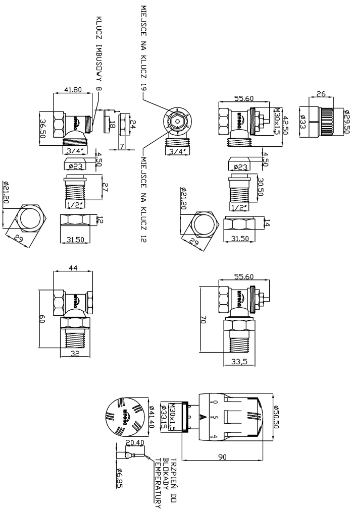 Invena CD-72-K15-X Габаритні розміри