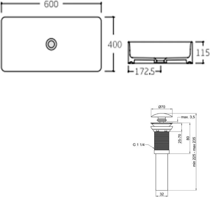 Q-Tap Tern White + донный клапан PU02 (QT17112174WN47303) Габаритные размеры