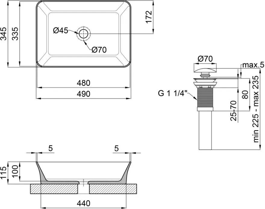 Q-Tap Virgo White + донний клапан PU02 (QT18112261WN47305) Габаритні розміри