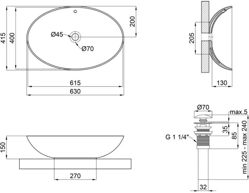 Q-Tap Dove White + донний клапан PU02O (QT06113077WN47309) Габаритні розміри