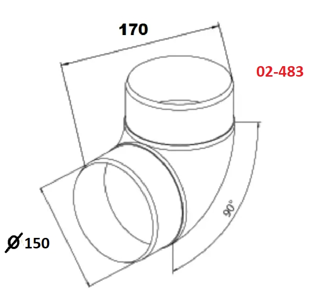 AirRoxy d150 90° (02-483) Габаритные размеры