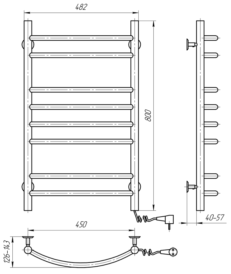 Santan Драбина Камелія 480x800 біла, правостороння Габаритні розміри