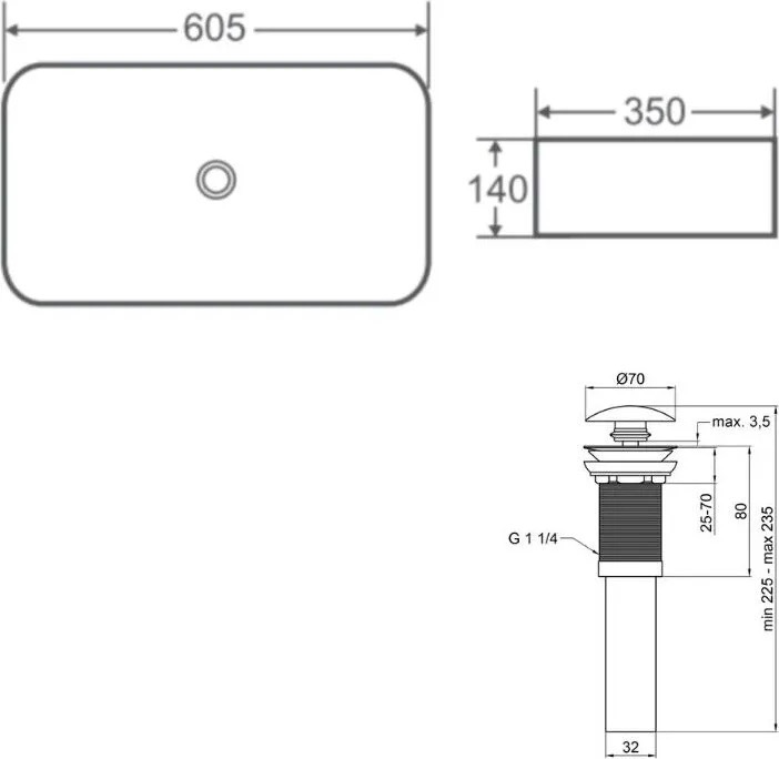 Q-Tap Tern White + донний клапан PU02 (QT17112270WN47304) Габаритні розміри