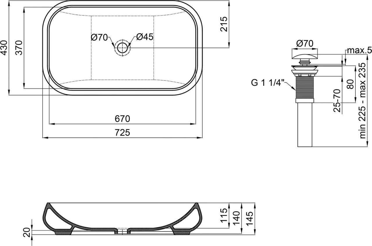 Q-Tap Jay White QT07112166W Габаритні розміри