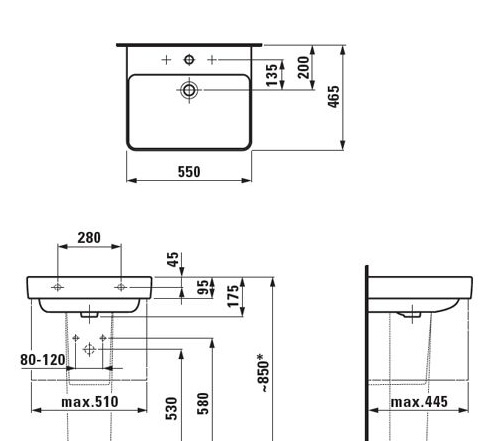 Laufen Pro S 55x46,5 см (H8109620001041) Габаритні розміри