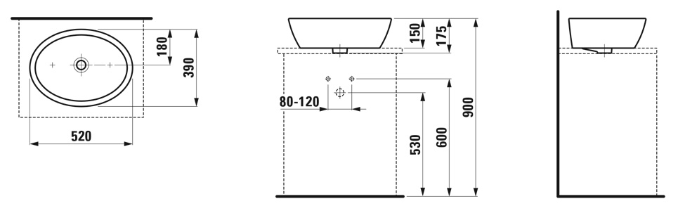 Laufen Pro B 52x39 см (H8129640001421) Габаритные размеры