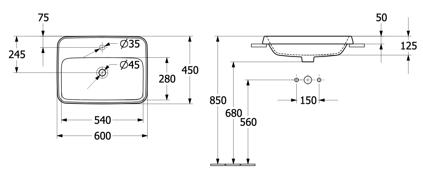 Villeroy&Boch Architectura 5A6760R1 Габаритні розміри