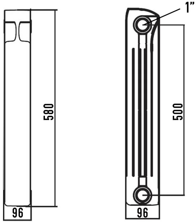 Aquavita 500/96 C6 (за 1 секцію) Габаритні розміри