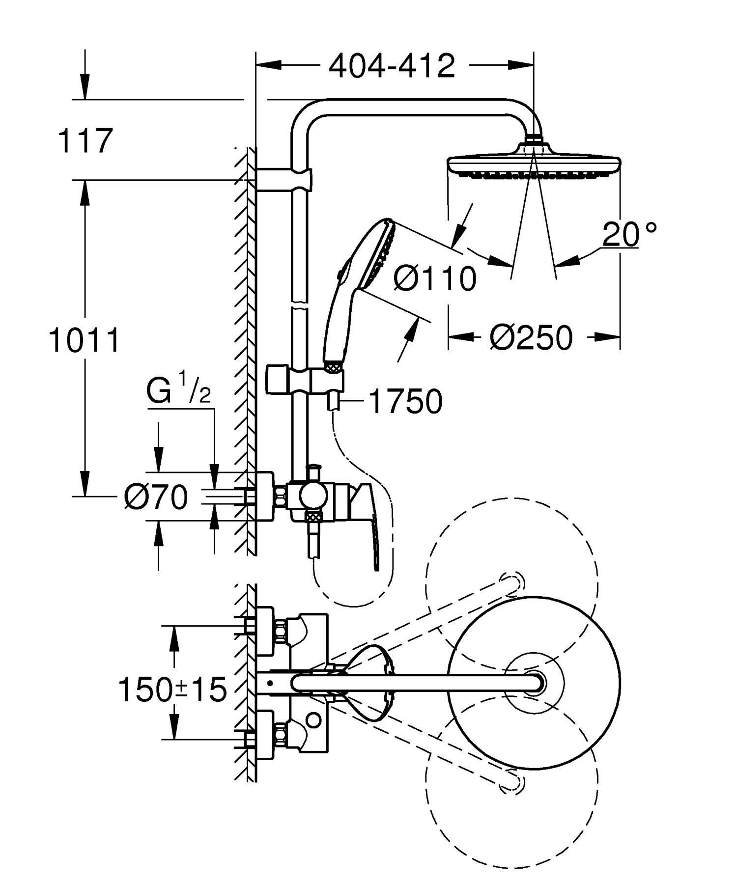 Grohe Tempesta System 250 26673001 Габаритні розміри