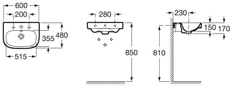 Roca Debba A325994000 Габаритные размеры