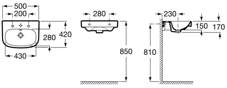 Roca Debba A325996000 Габаритные размеры