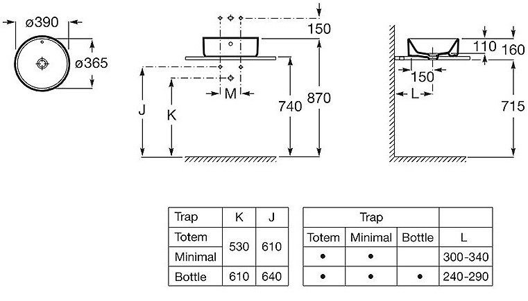 Roca Alter 390 A3270MJ000 Габаритные размеры