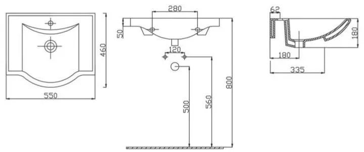 RJ Tulip RJFU081-0055WH Габаритні розміри