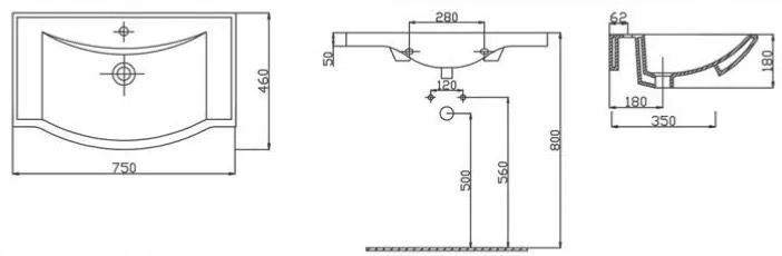 RJ Tulip RJFU081-0075WH Габаритные размеры