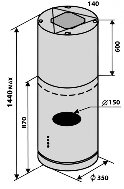 Ventolux Isola CilIndro 35 BK (1200) ST MM Габаритні розміри