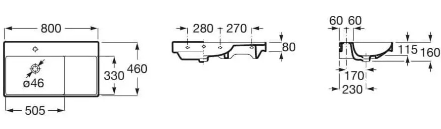 Roca Ona A327689000 Габаритні розміри