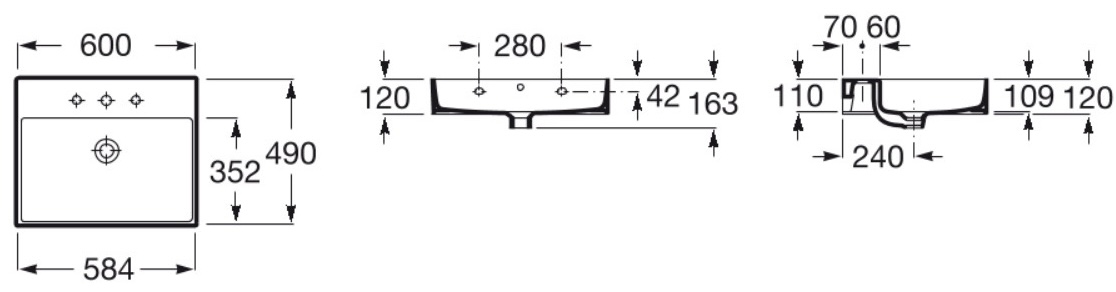 Roca Inspira A32752C000 Габаритні розміри