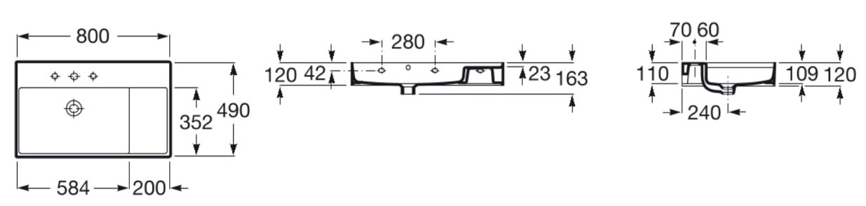 Roca Inspira A32752B000 Габаритні розміри