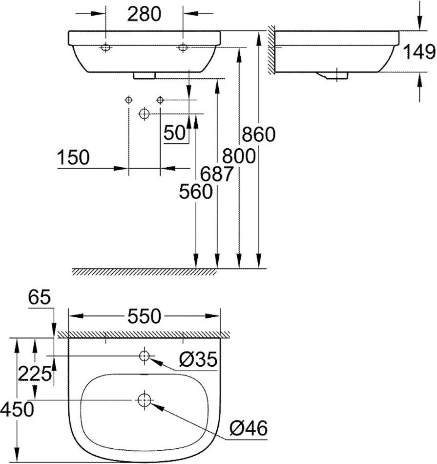 Grohe Euro Ceramic 39336000 Габаритные размеры