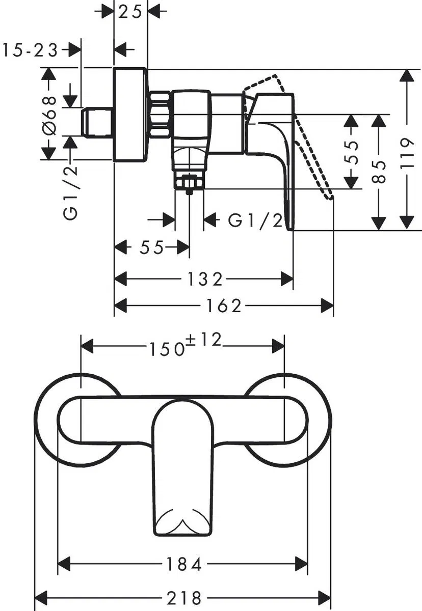 Hansgrohe Rebris E Matt Black 72650670 Габаритні розміри