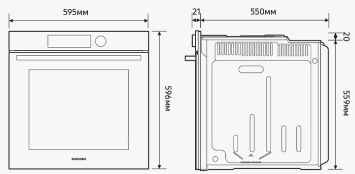 Samsung NV7B6685AAN/WT Габаритные размеры