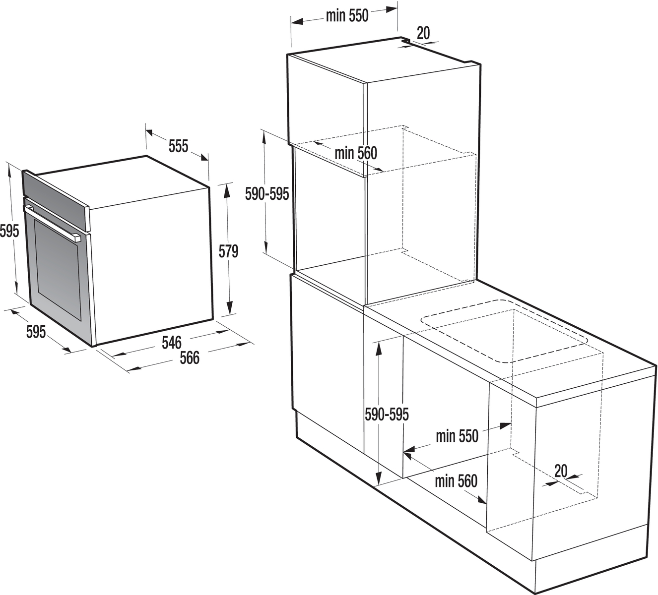 Gorenje BO798S38BG Габаритні розміри