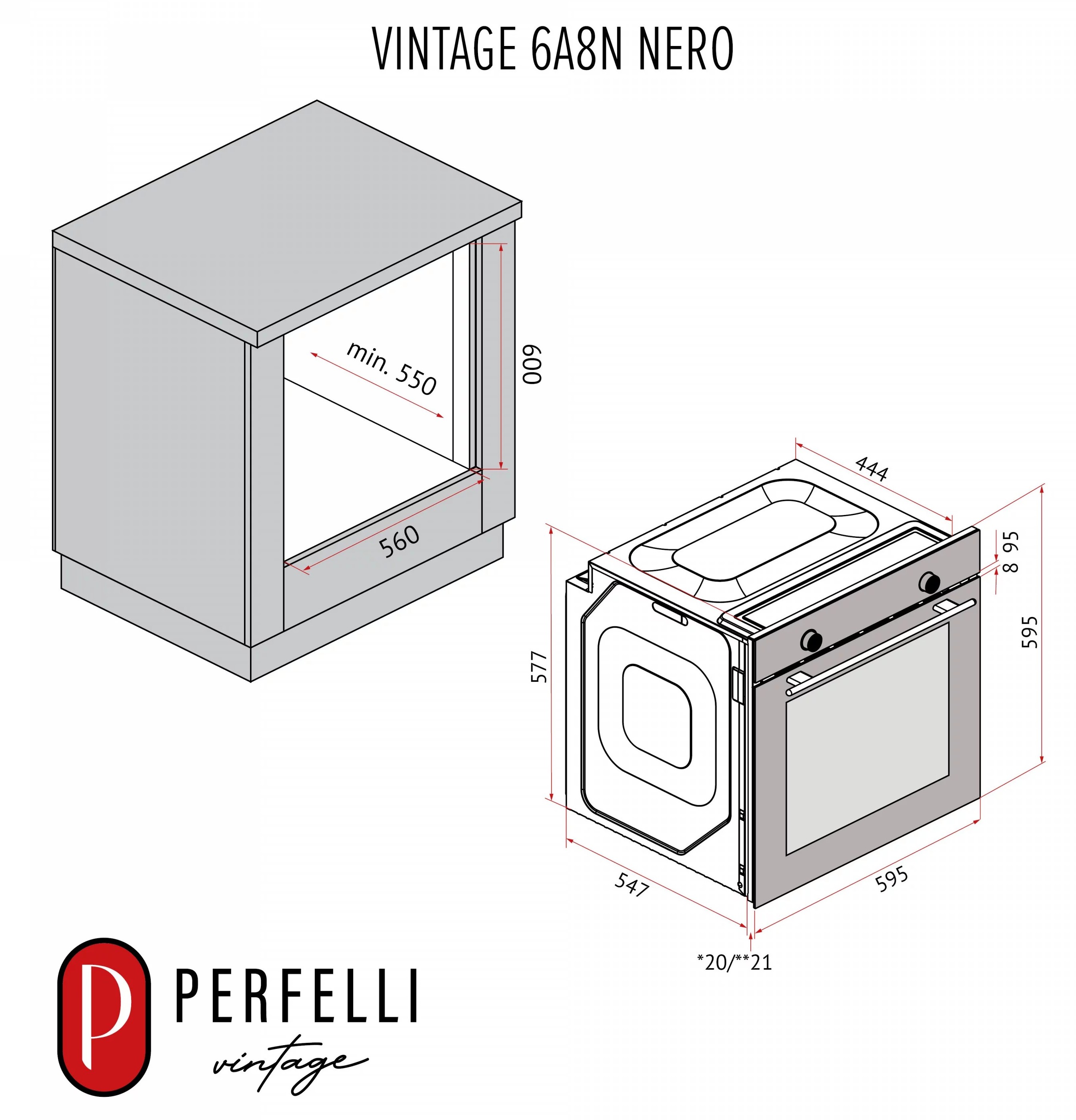 Perfelli Vintage 6A8N Nero Габаритні розміри