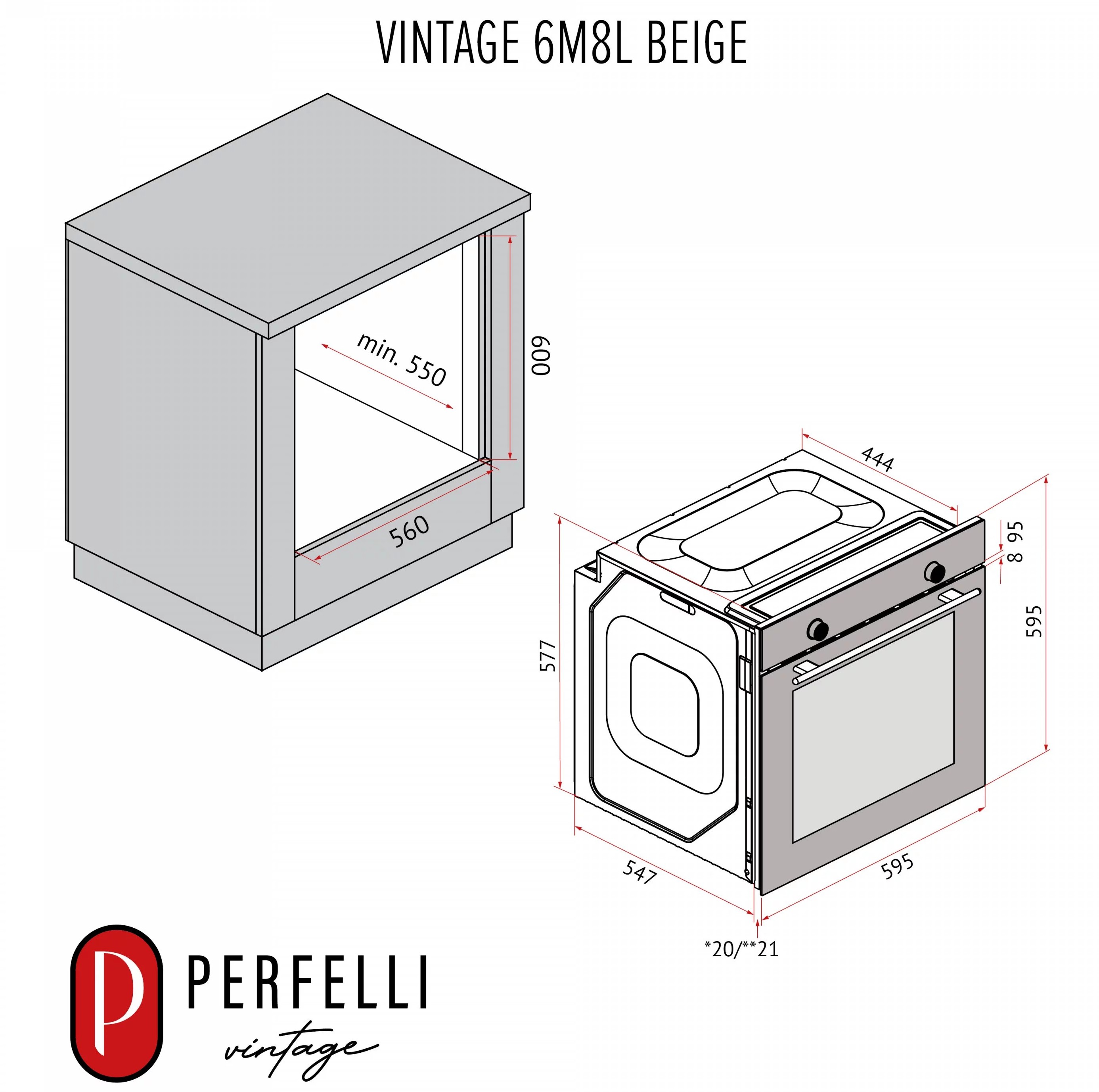 Perfelli Vintage 6M8L Beige Габаритные размеры