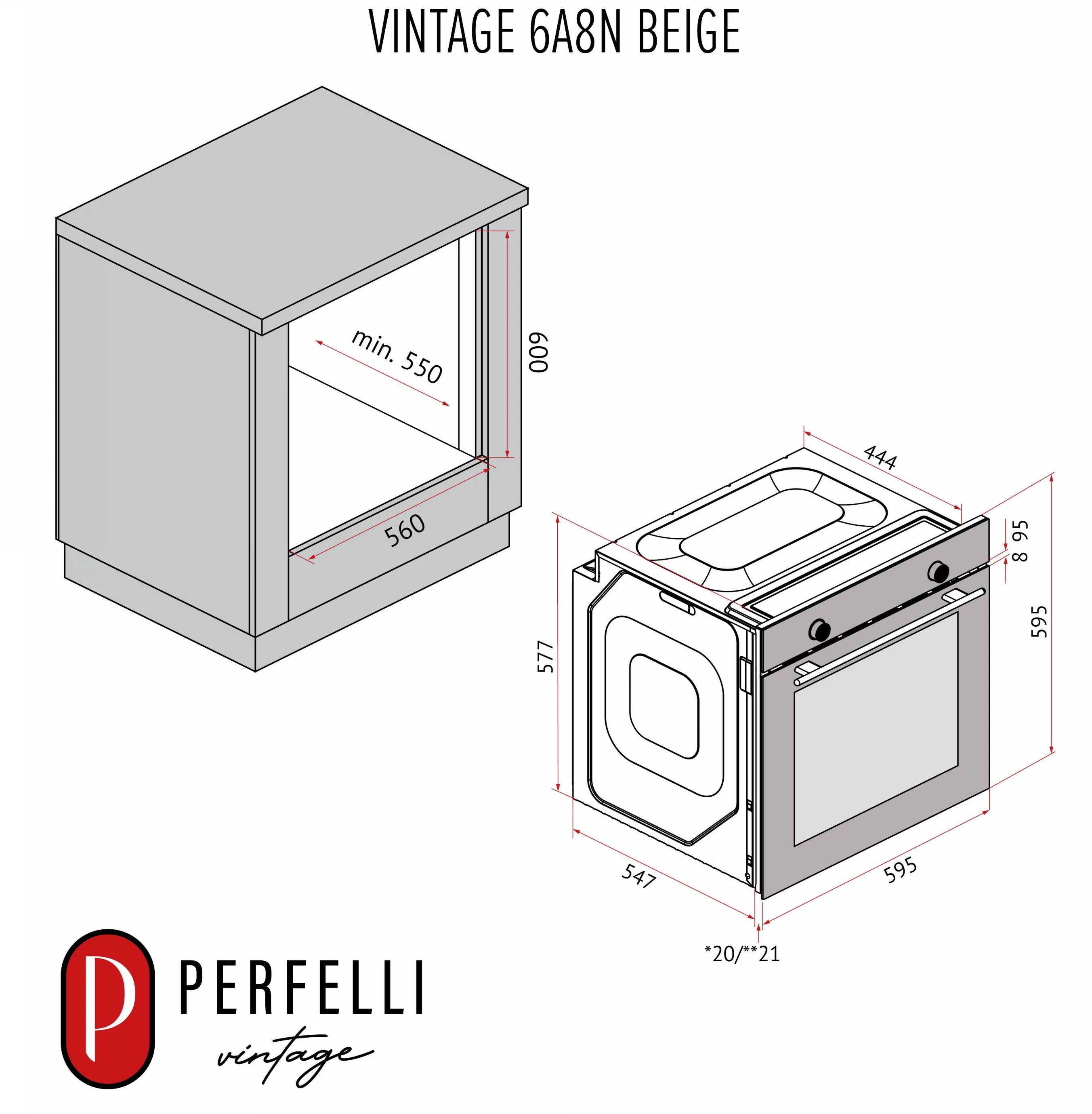 Perfelli Vintage 6A8N Beige Габаритные размеры