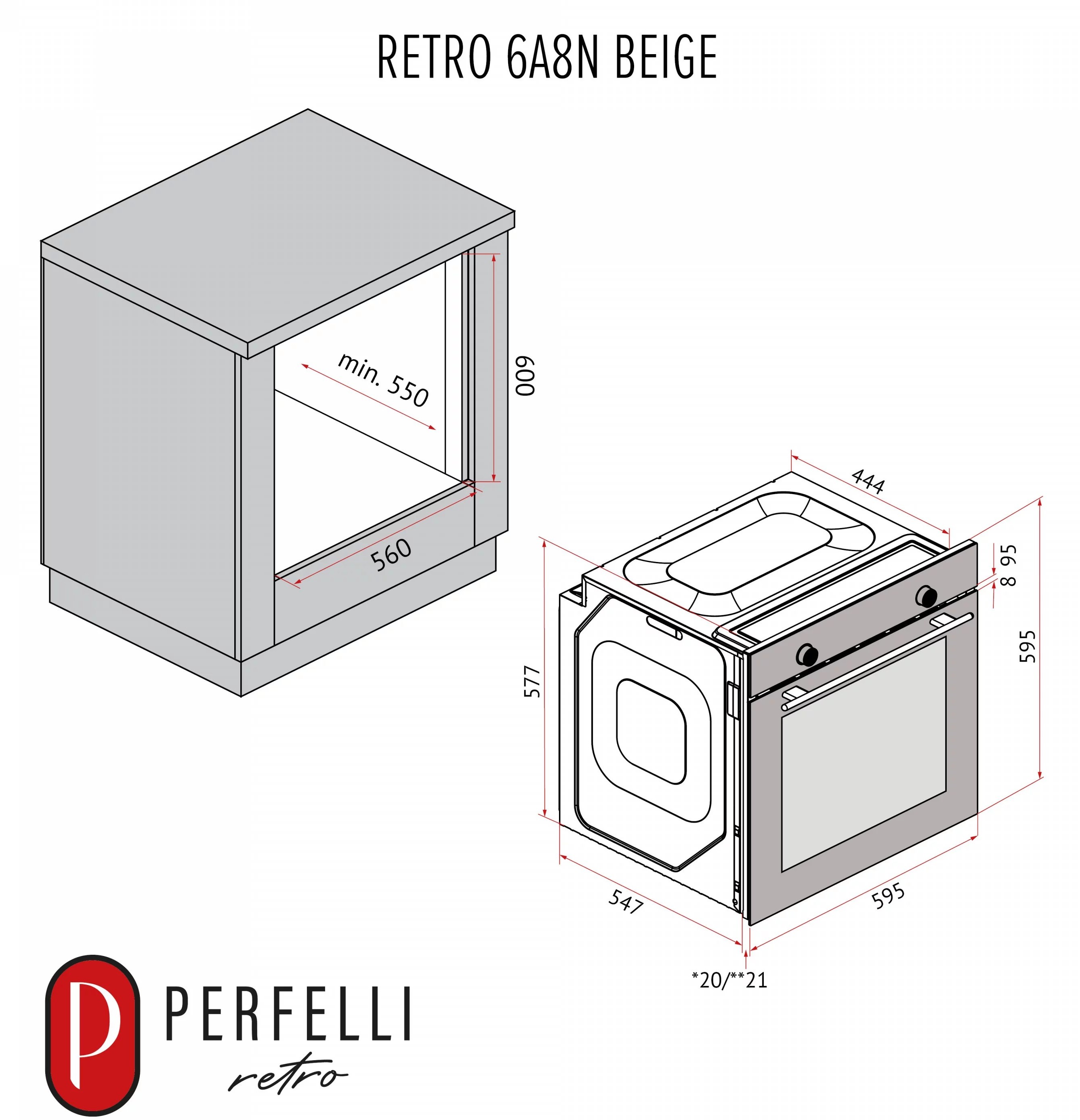 Perfelli Retro 6A8N Beige Габаритные размеры