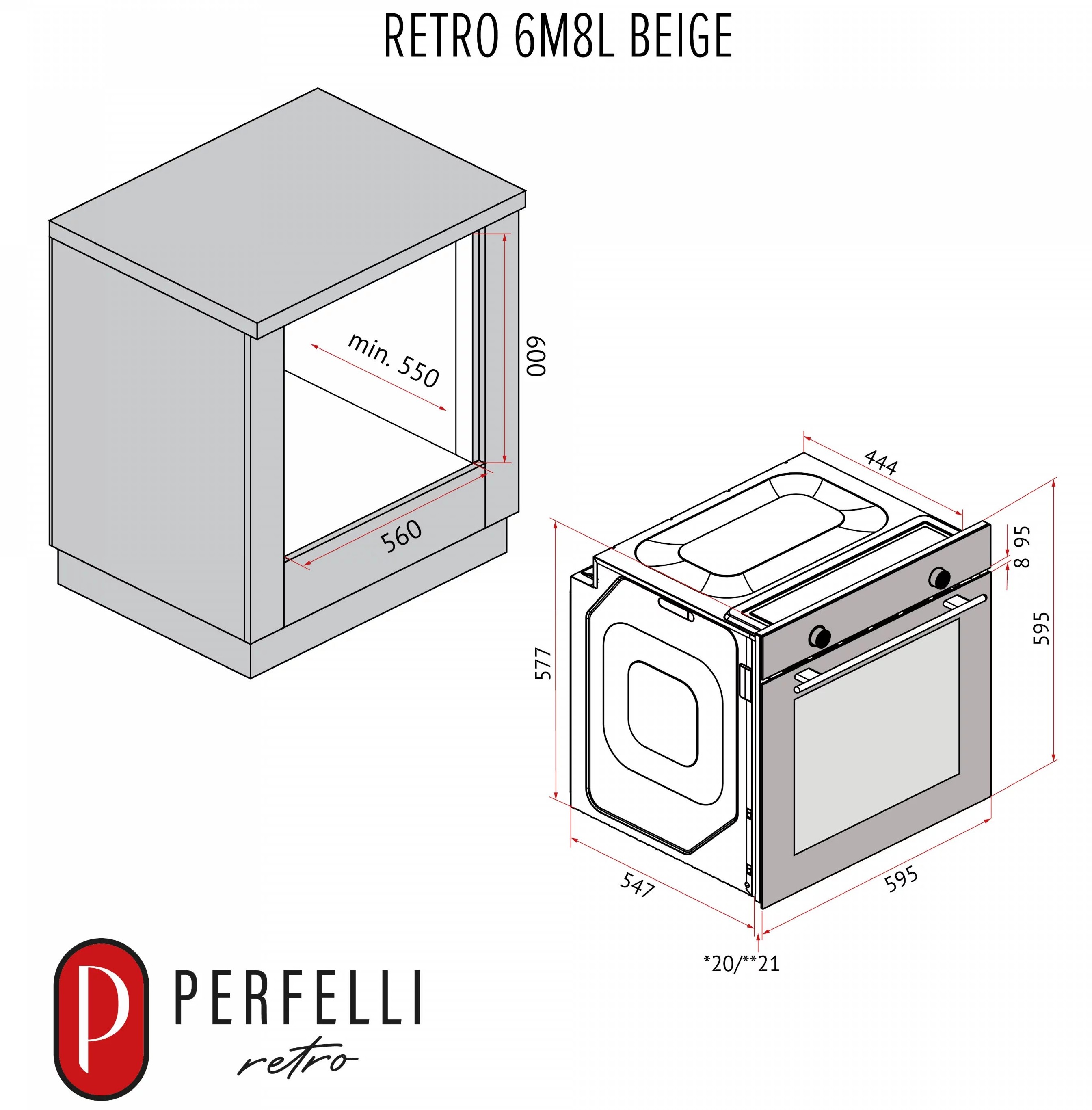 Perfelli Retro 6M8L Beige Габаритные размеры