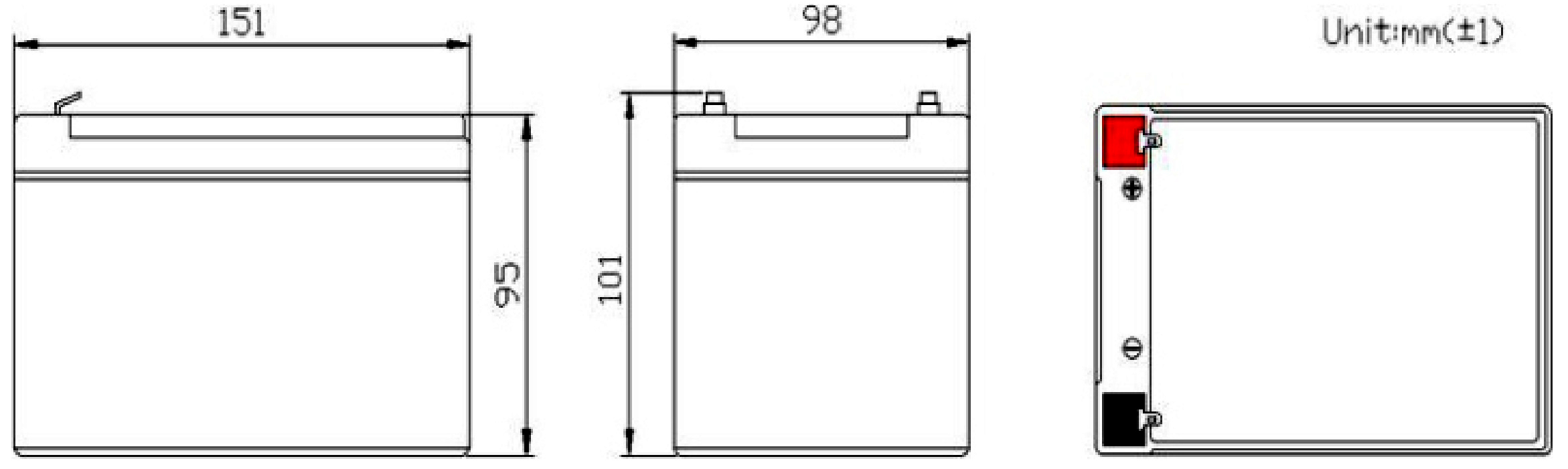 Merlion LiFePO4 12.8V 12Ah (LFP12.8-12EB) Габаритні розміри