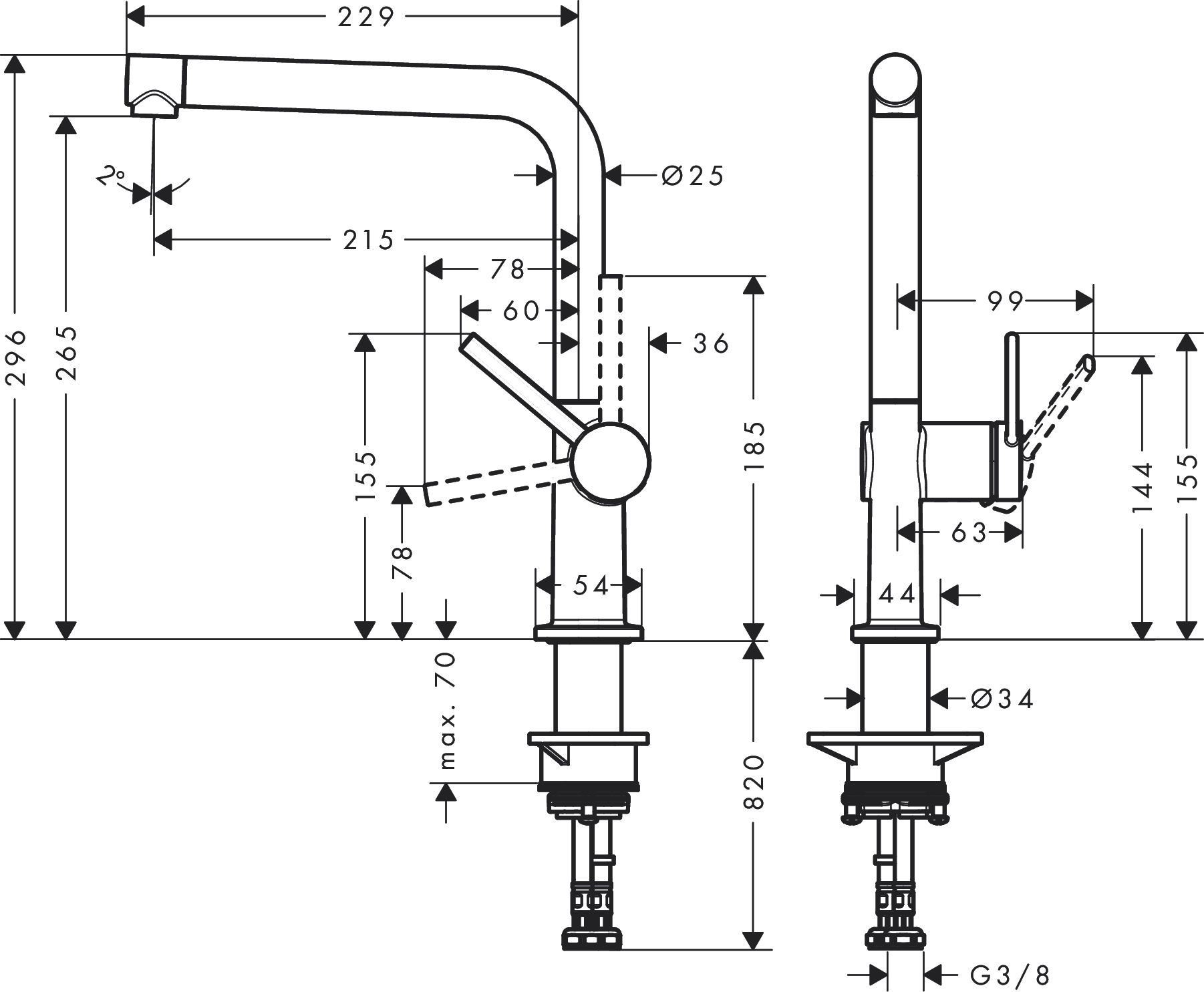 Hansgrohe Talis M54 72840340 Габаритні розміри