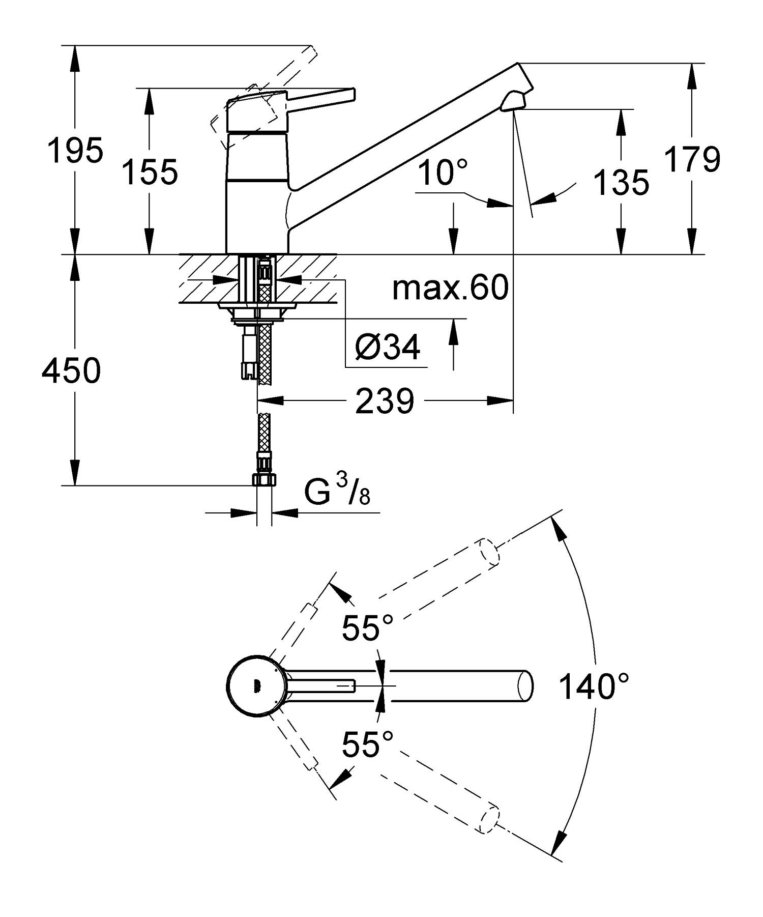 Grohe Concetto 32659001 Габаритні розміри