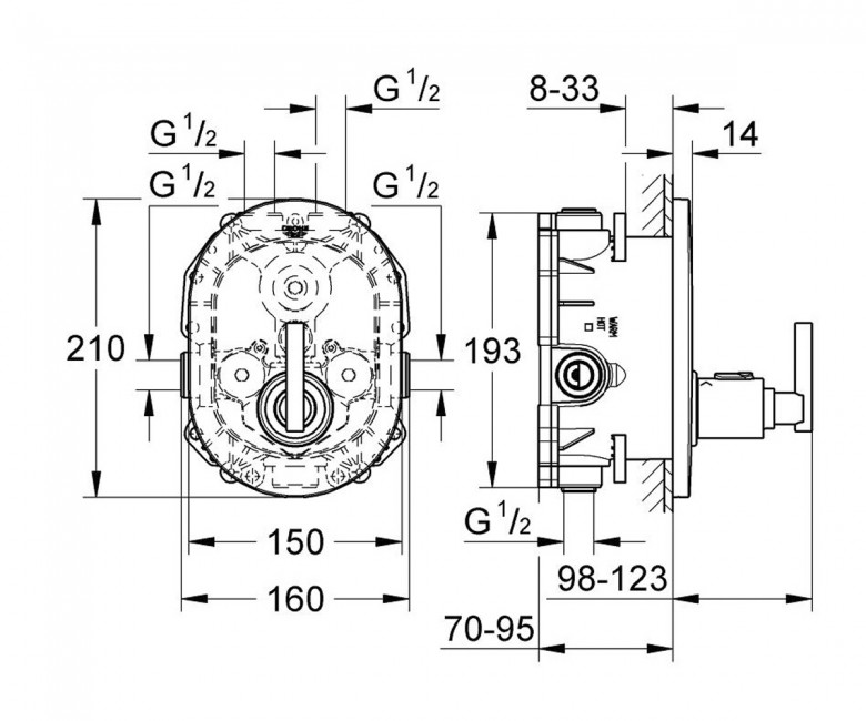 Grohe Atrio 19396000 Габаритные размеры