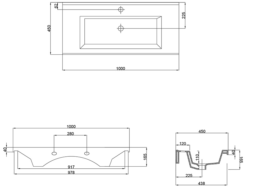 Quarter Bath New Line 100x45 (UV0000153) Габаритные размеры