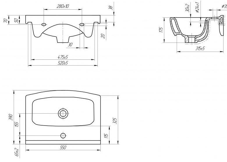 Cersanit Cersania 55 (K11-0165/CCWF1000488207) Габаритні розміри